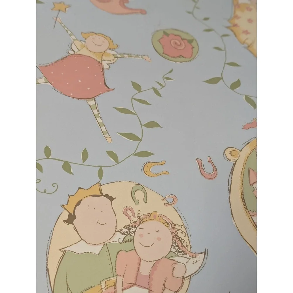 Vintage Princess Family Wallpaper Roll Children's Nursery Decor Pink Blue